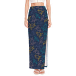 Cute Sea Turtle Pattern Print High Slit Maxi Skirt