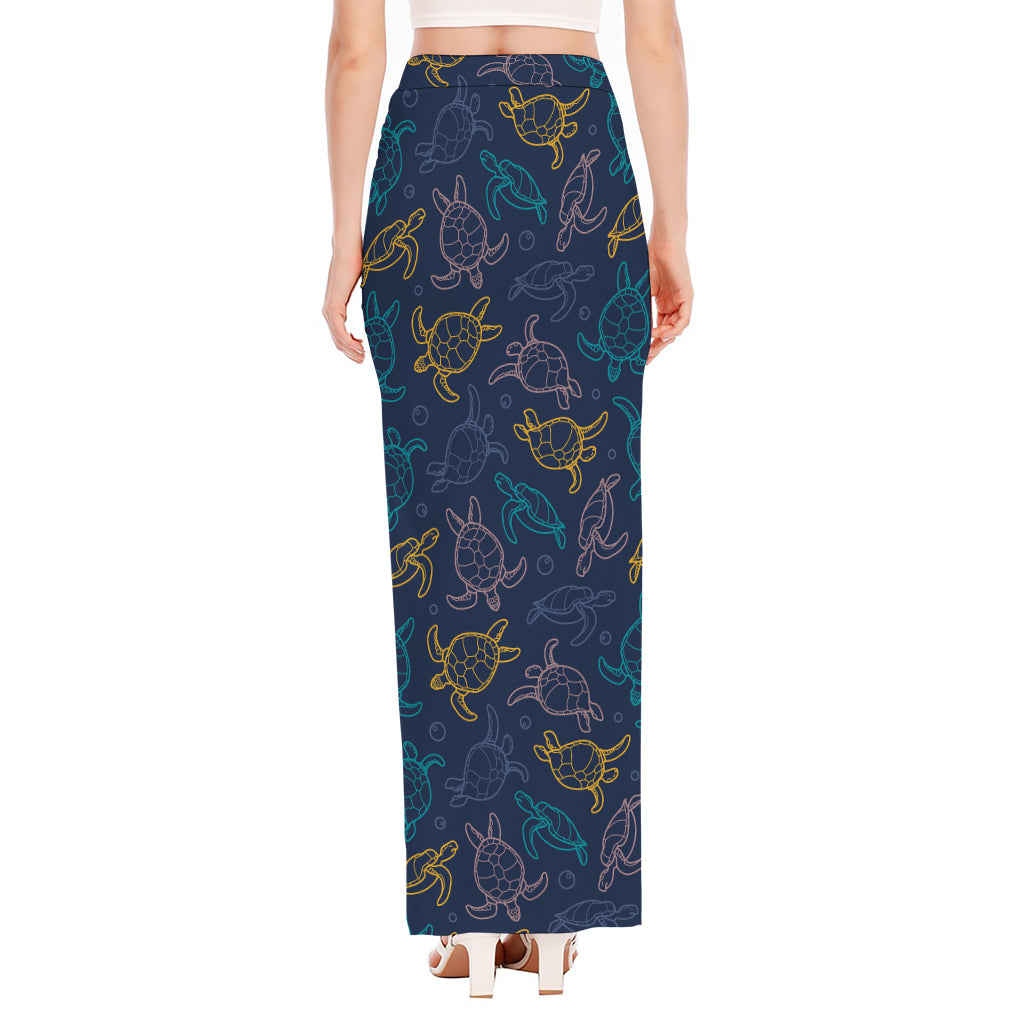 Cute Sea Turtle Pattern Print High Slit Maxi Skirt