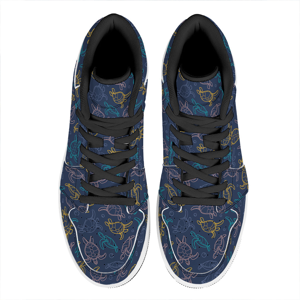 Cute Sea Turtle Pattern Print High Top Leather Sneakers