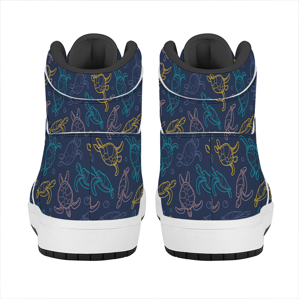Cute Sea Turtle Pattern Print High Top Leather Sneakers