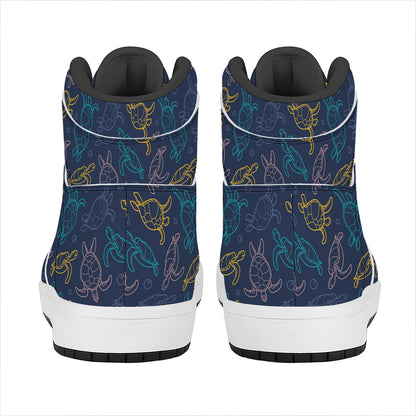 Cute Sea Turtle Pattern Print High Top Leather Sneakers