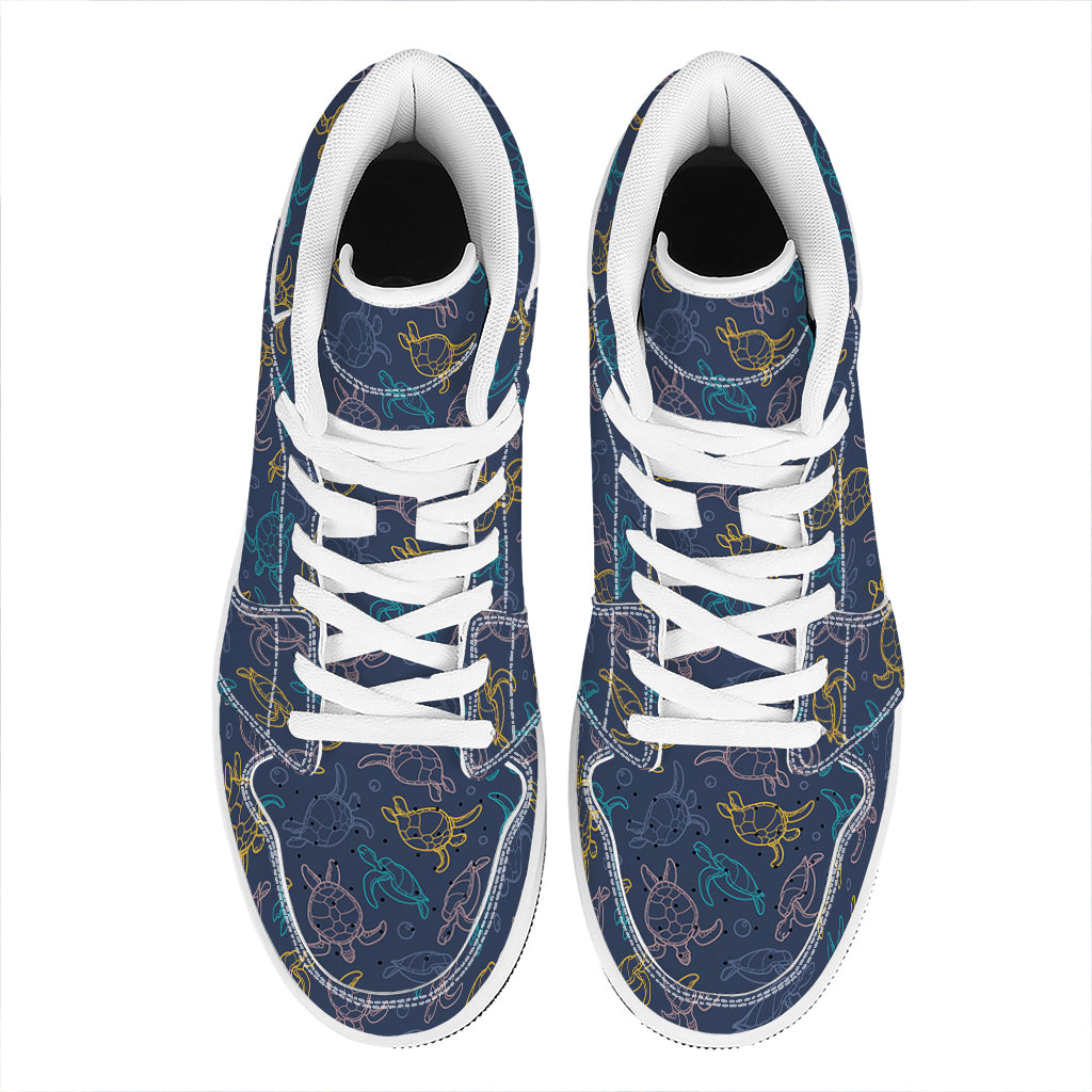 Cute Sea Turtle Pattern Print High Top Leather Sneakers
