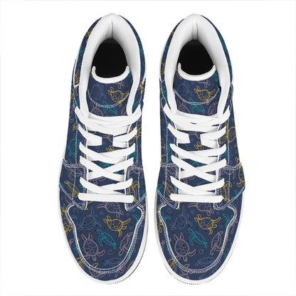 Cute Sea Turtle Pattern Print High Top Leather Sneakers