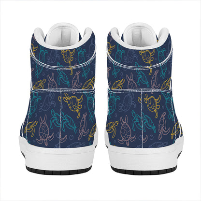 Cute Sea Turtle Pattern Print High Top Leather Sneakers