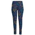 Cute Sea Turtle Pattern Print High-Waisted Pocket Leggings