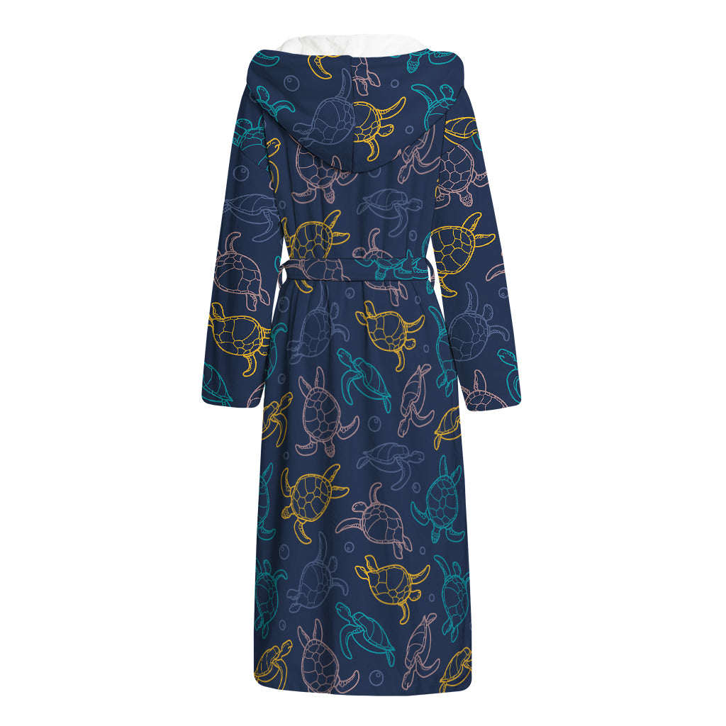 Cute Sea Turtle Pattern Print Hooded Bathrobe