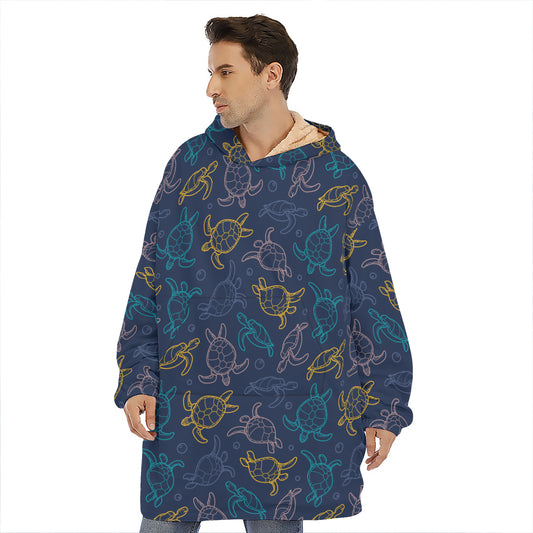 Cute Sea Turtle Pattern Print Hoodie Blanket