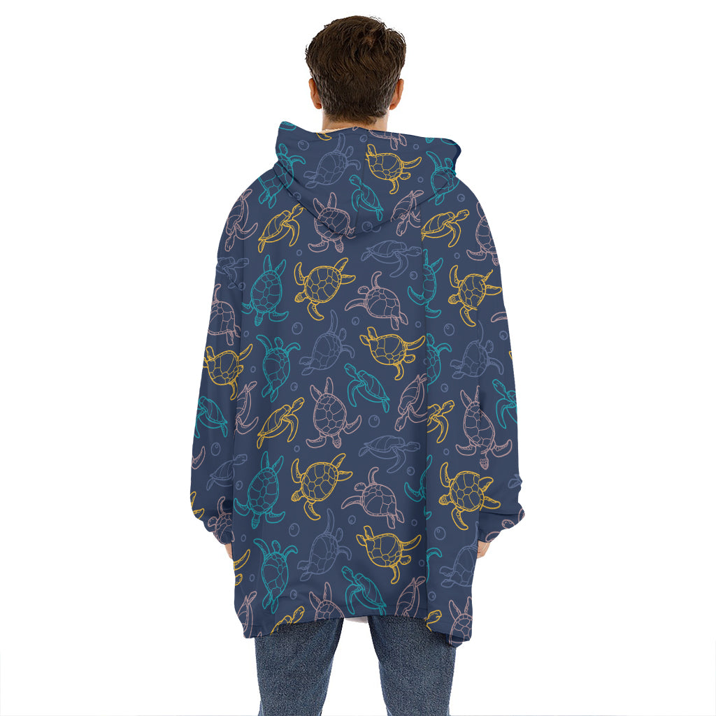 Cute Sea Turtle Pattern Print Hoodie Blanket