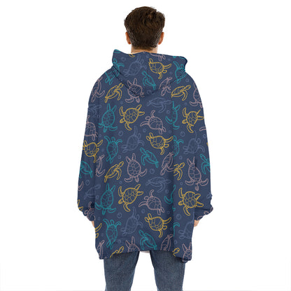 Cute Sea Turtle Pattern Print Hoodie Blanket