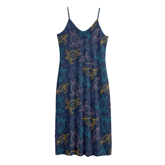 Cute Sea Turtle Pattern Print Jersey Midi Cami Dress