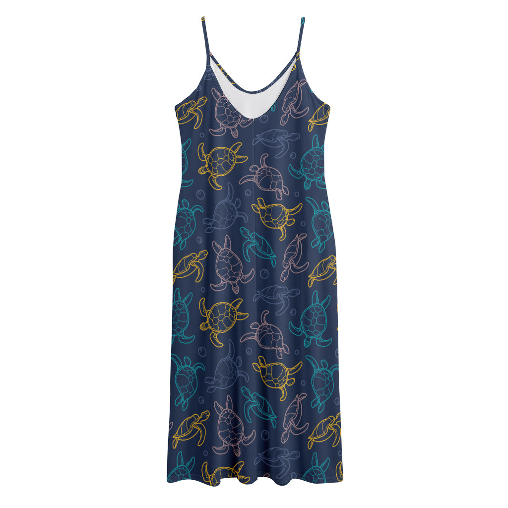 Cute Sea Turtle Pattern Print Jersey Midi Cami Dress