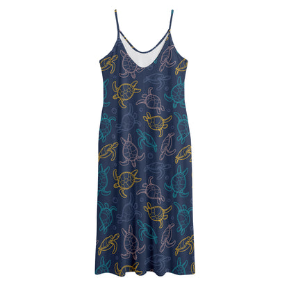 Cute Sea Turtle Pattern Print Jersey Midi Cami Dress