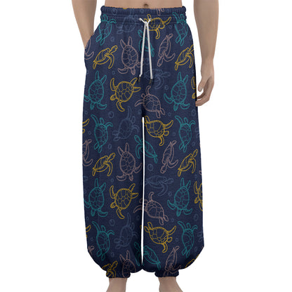 Cute Sea Turtle Pattern Print Lantern Pants
