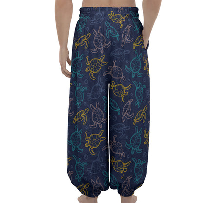 Cute Sea Turtle Pattern Print Lantern Pants