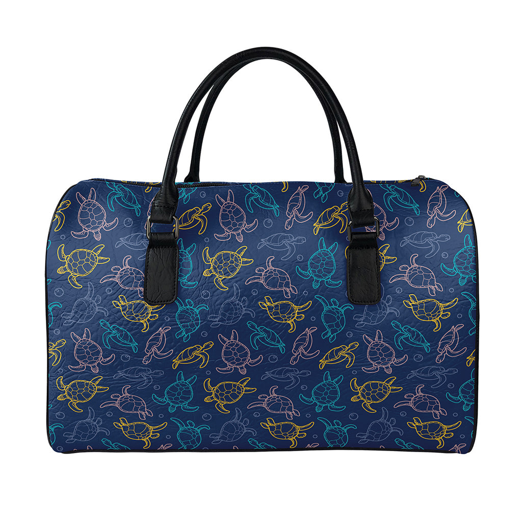 Cute Sea Turtle Pattern Print Leather Duffle Bag
