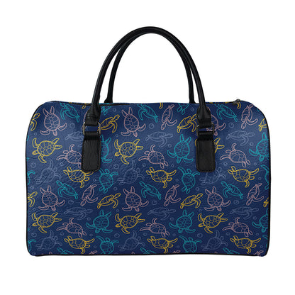 Cute Sea Turtle Pattern Print Leather Duffle Bag