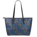 Cute Sea Turtle Pattern Print Leather Tote Bag With Zipper