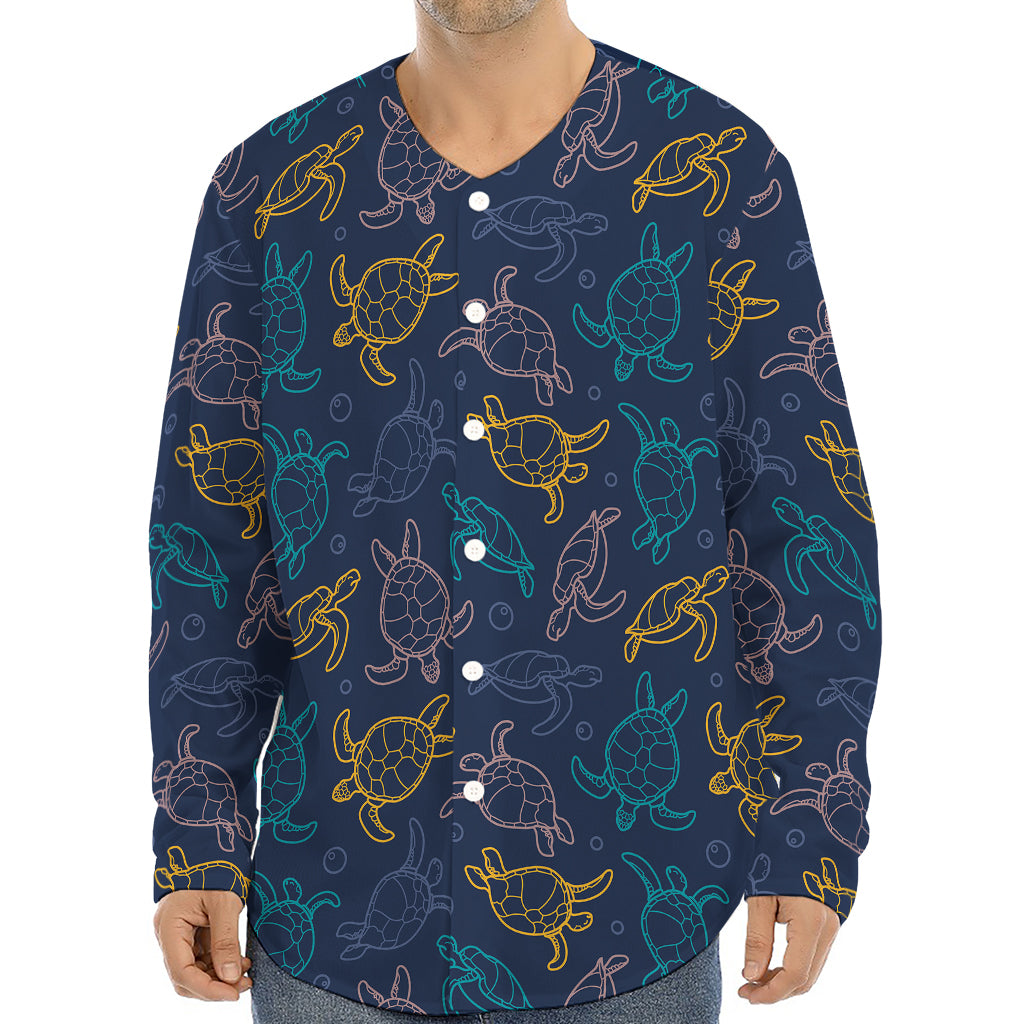 Cute Sea Turtle Pattern Print Long Sleeve Baseball Jersey