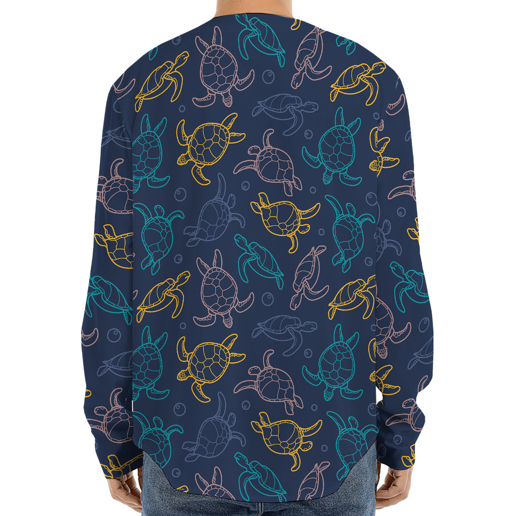 Cute Sea Turtle Pattern Print Long Sleeve Baseball Jersey