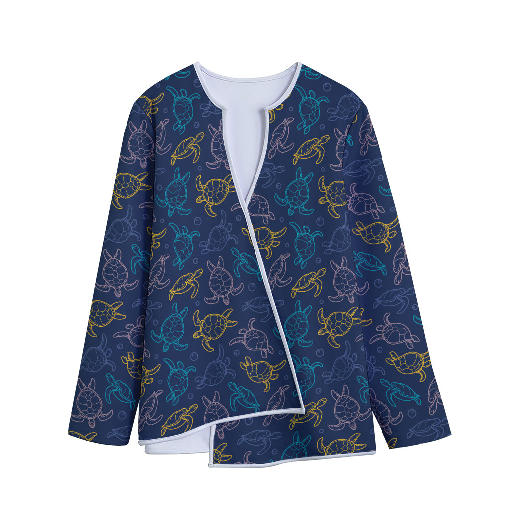 Cute Sea Turtle Pattern Print Long Sleeve Short Coat