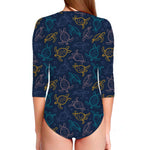 Cute Sea Turtle Pattern Print Long Sleeve Swimsuit