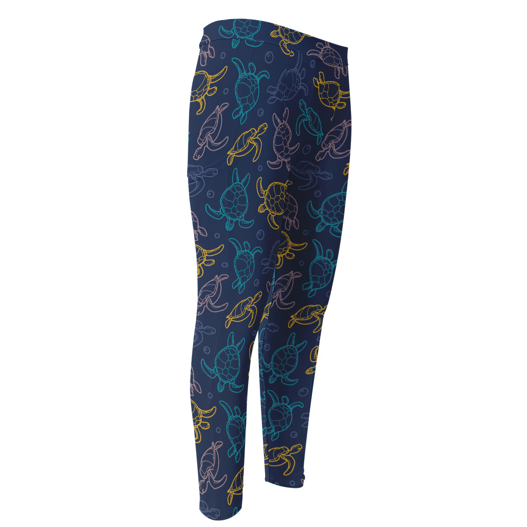 Cute Sea Turtle Pattern Print Men's Compression Pants