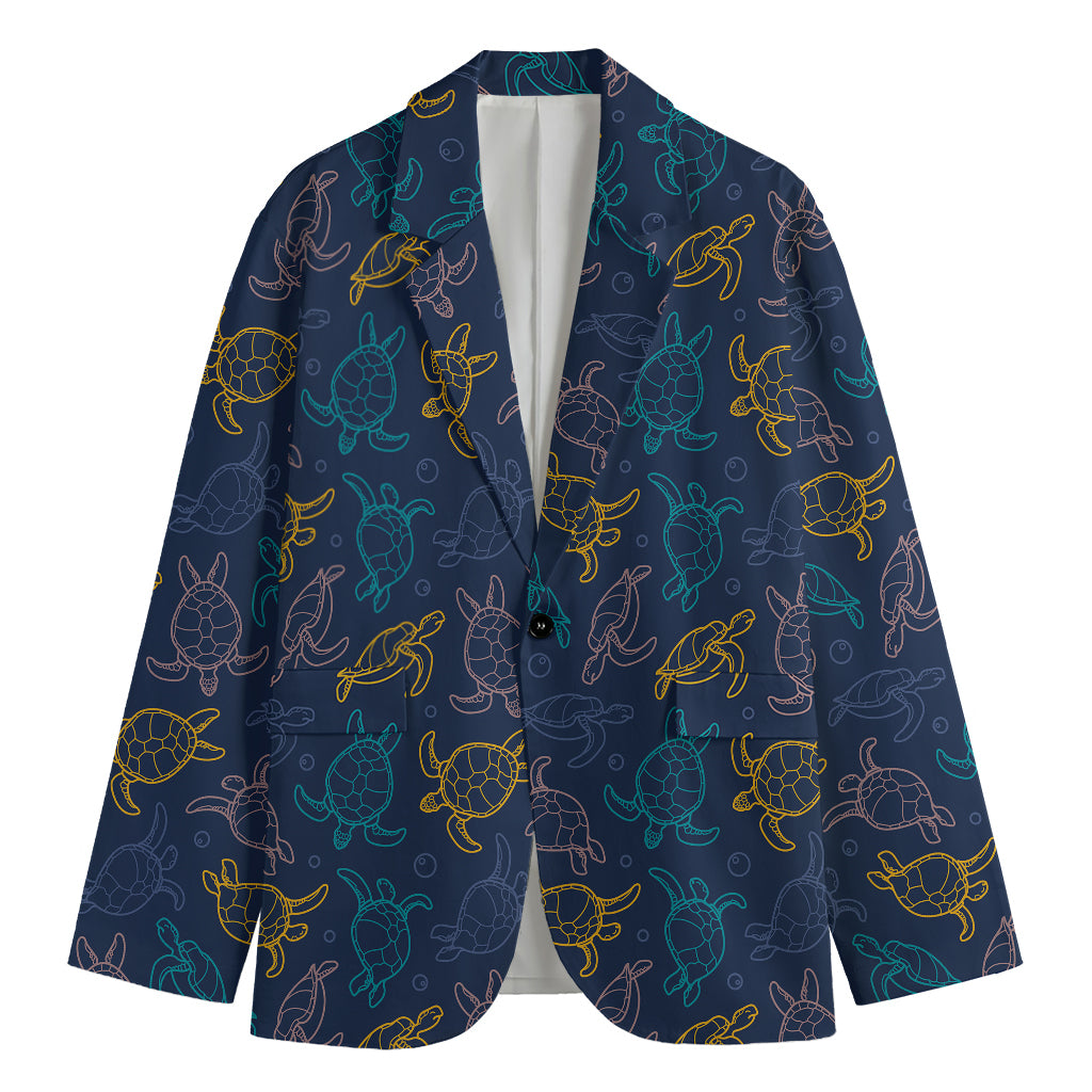 Cute Sea Turtle Pattern Print Men's Cotton Blazer