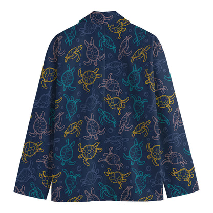 Cute Sea Turtle Pattern Print Men's Cotton Blazer