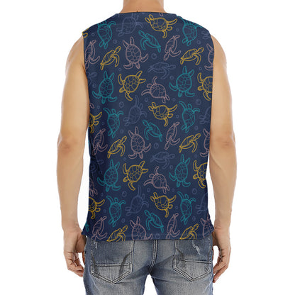 Cute Sea Turtle Pattern Print Men's Fitness Tank Top