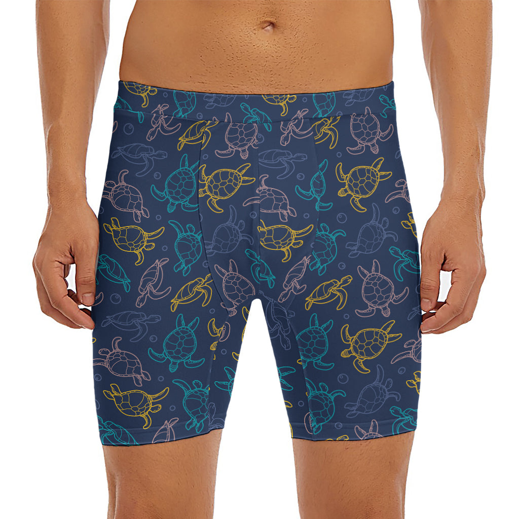 Cute Sea Turtle Pattern Print Men's Long Boxer Briefs