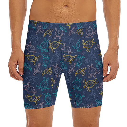 Cute Sea Turtle Pattern Print Men's Long Boxer Briefs