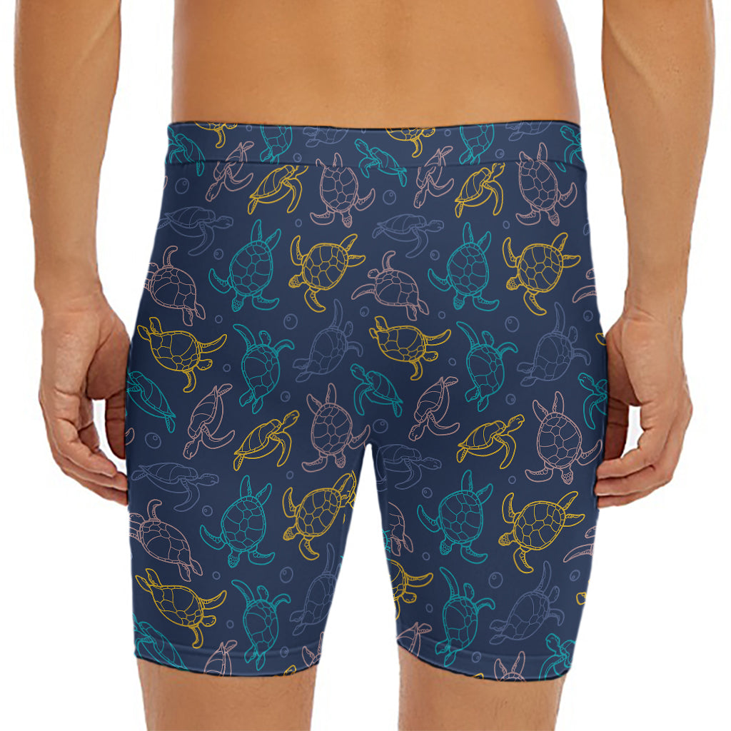 Cute Sea Turtle Pattern Print Men's Long Boxer Briefs