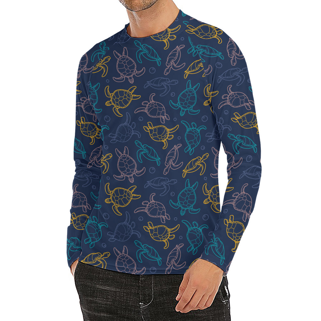 Cute Sea Turtle Pattern Print Men's Long Sleeve Rash Guard