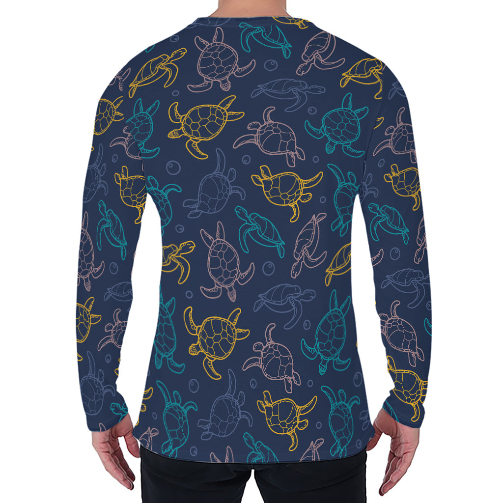Cute Sea Turtle Pattern Print Men's Long Sleeve T-Shirt