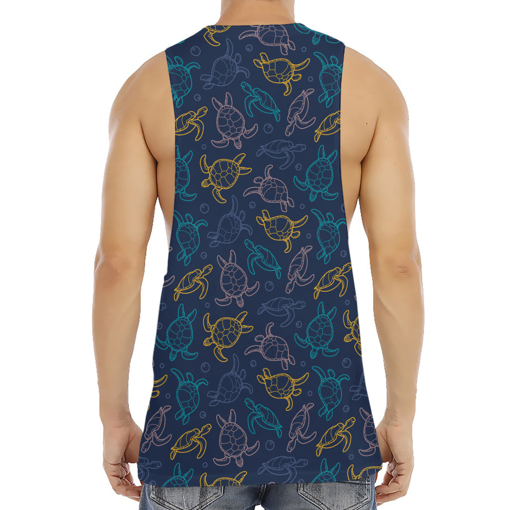 Cute Sea Turtle Pattern Print Men's Muscle Tank Top