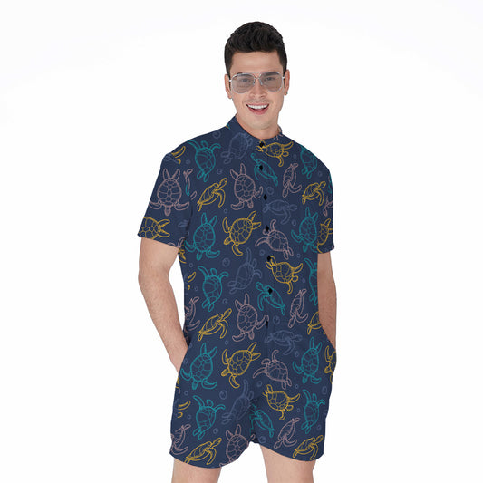 Cute Sea Turtle Pattern Print Men's Rompers