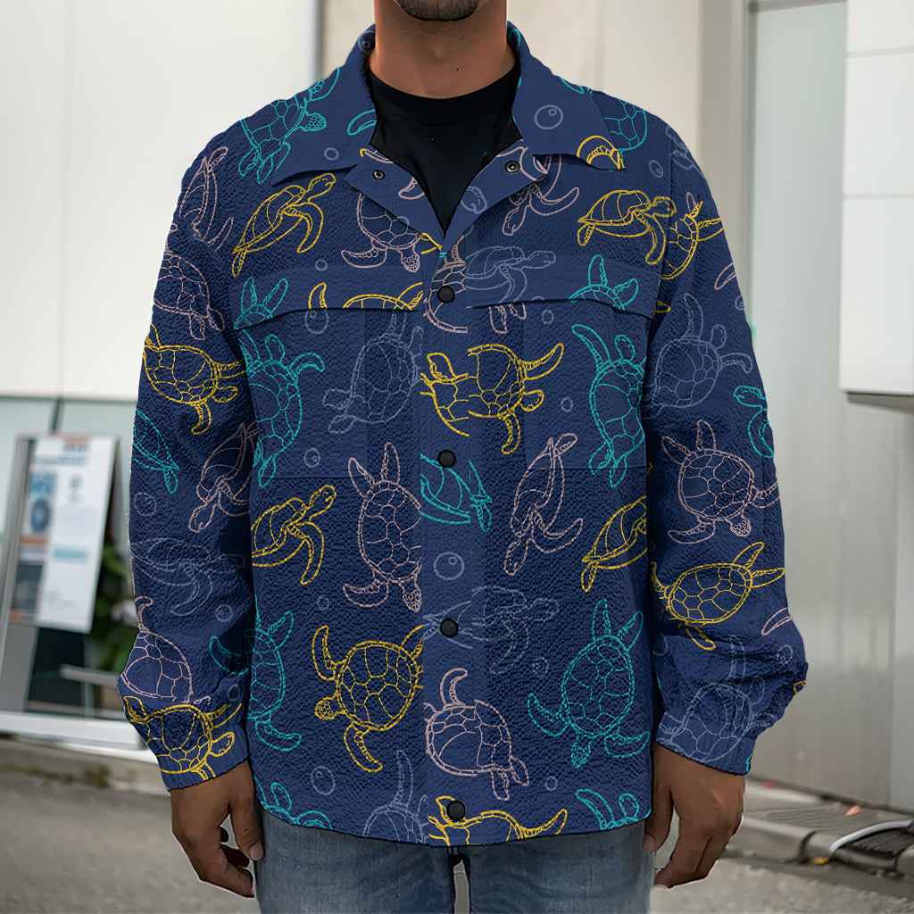 Cute Sea Turtle Pattern Print Men's Shirt Jacket