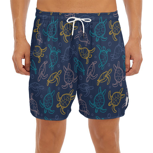 Cute Sea Turtle Pattern Print Men's Split Running Shorts