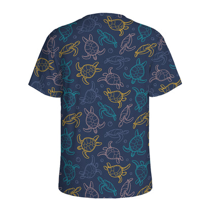 Cute Sea Turtle Pattern Print Men's Sports T-Shirt
