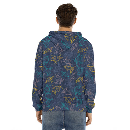 Cute Sea Turtle Pattern Print Men's Velvet Pullover Hoodie