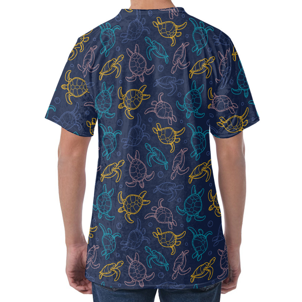 Cute Sea Turtle Pattern Print Men's Velvet T-Shirt