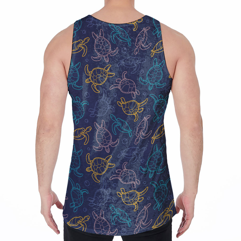 Cute Sea Turtle Pattern Print Men's Velvet Tank Top