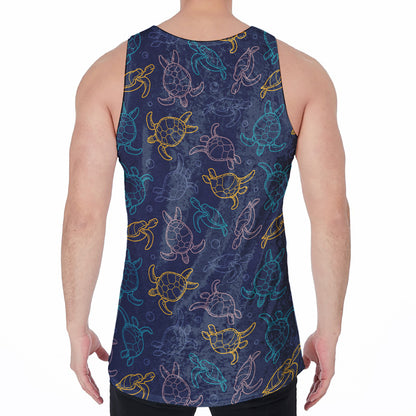 Cute Sea Turtle Pattern Print Men's Velvet Tank Top