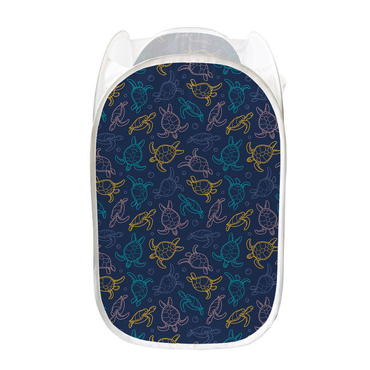 Cute Sea Turtle Pattern Print Mesh Laundry Hamper