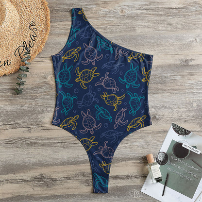 Cute Sea Turtle Pattern Print One Shoulder Bodysuit