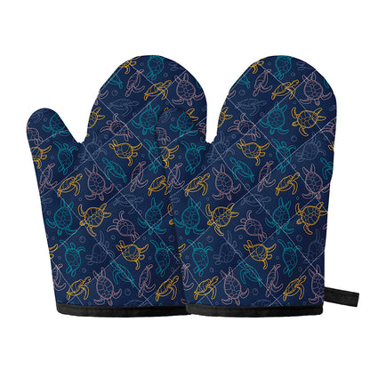 Cute Sea Turtle Pattern Print Oven Mitts