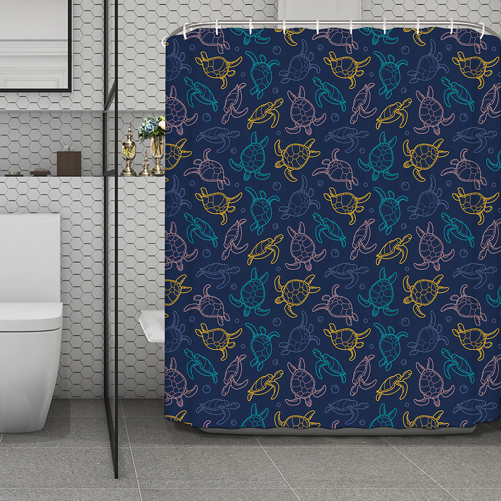 Cute Sea Turtle Pattern Print Polyester Shower Curtain