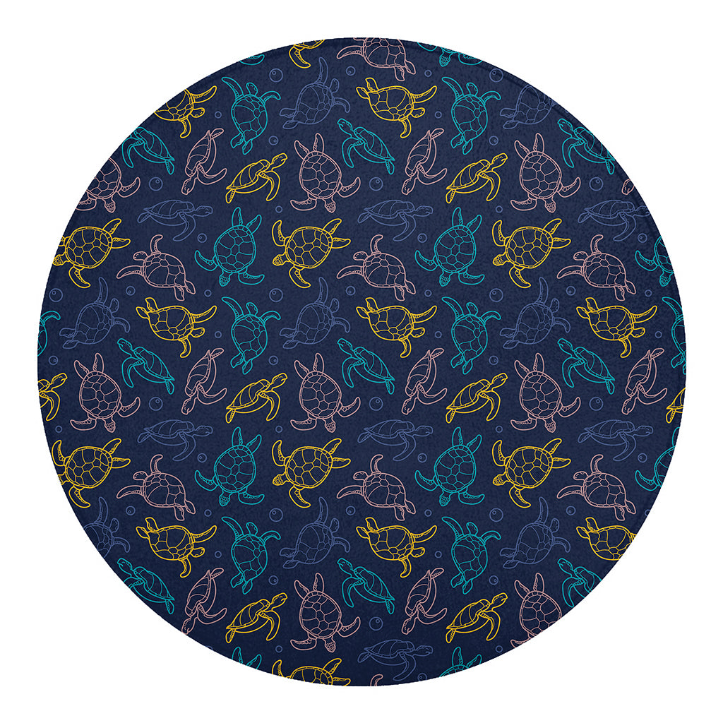 Cute Sea Turtle Pattern Print Round Blanket