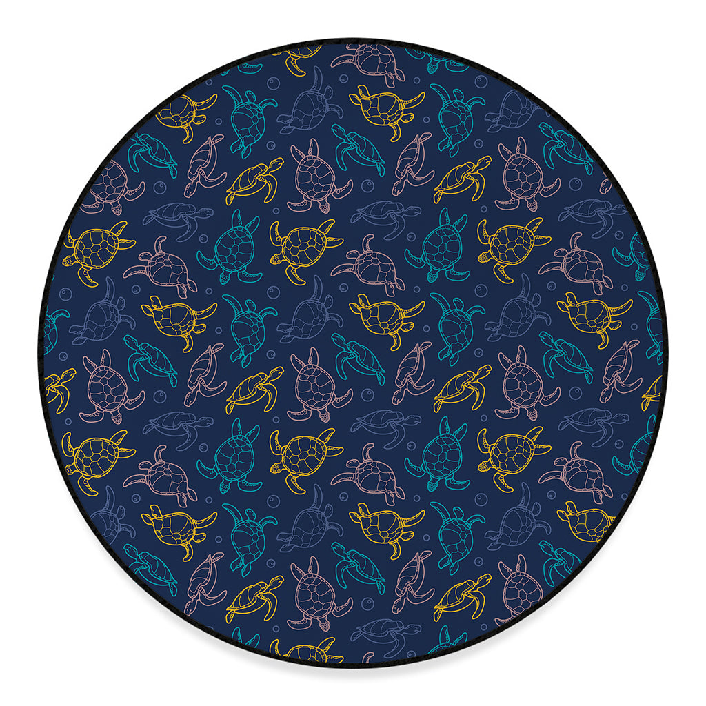 Cute Sea Turtle Pattern Print Round Floor Mat