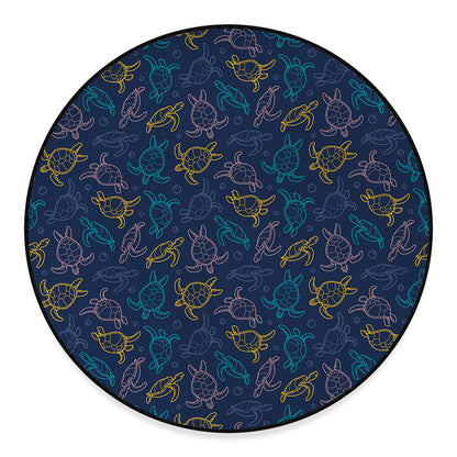 Cute Sea Turtle Pattern Print Round Floor Mat